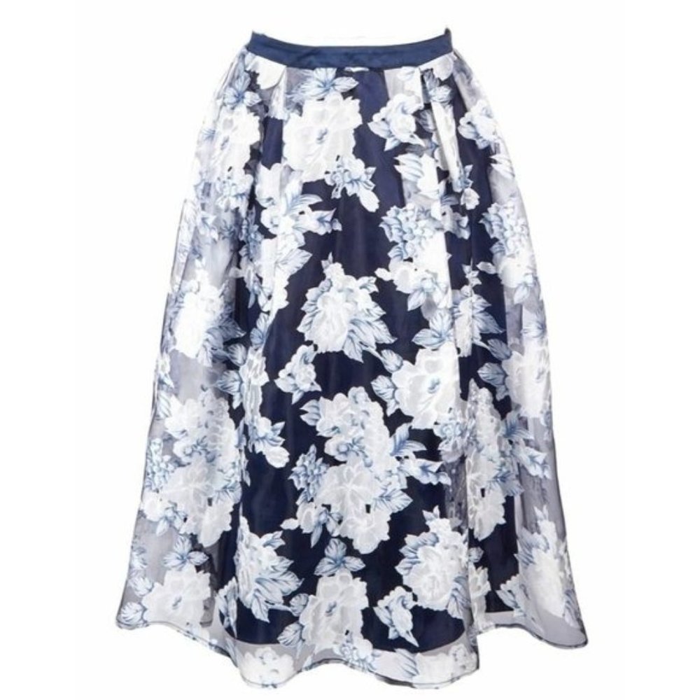 Nanette Lapore Girls Blue Floral Print Layered Satin Maxi Skirt Size XL 16 Years